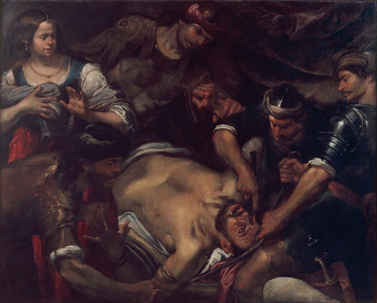 The Philistines Gouging out Samson's Eyes, vintage artwork by Gioacchino Assereto, 12x8" (A4) Poster
