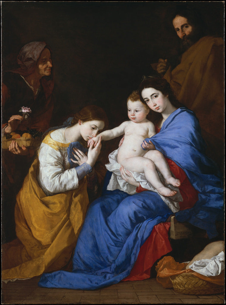 The Holy Family with Saints Anne and Catherine of Alexandria, vintage artwork by Jusepe de Ribera, 12x8" (A4) Poster