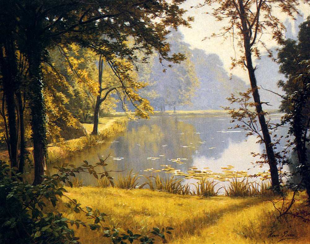 A Lily Pond, vintage artwork by Henri Biva, 12x8" (A4) Poster