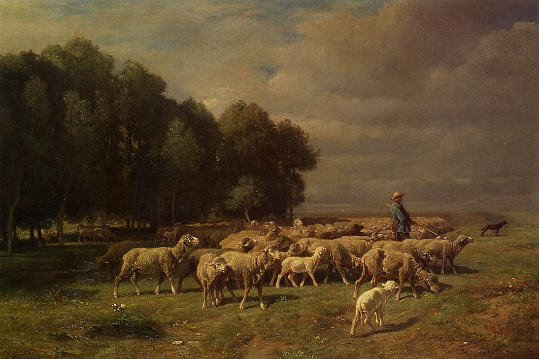 The Large Flock, vintage artwork by Charles-Émile Jacque, A3 (16x12") Poster Print