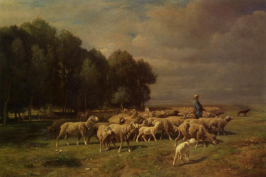 The Large Flock, vintage artwork by Charles-Émile Jacque, A3 (16x12") Poster Print