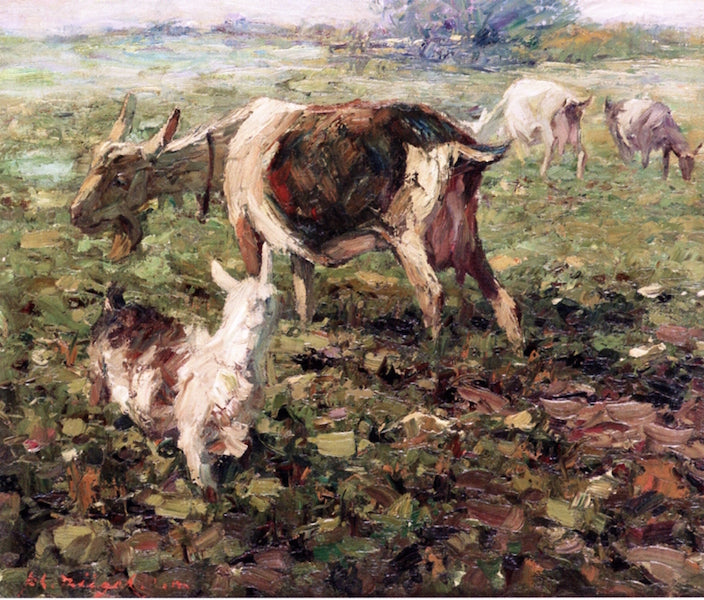 Goats in the Field, vintage artwork by Heinrich Johann von Zügel, 12x8" (A4) Poster