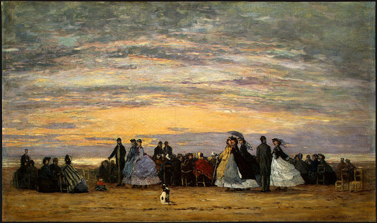 The Beach at Villerville, vintage artwork by Eugène-Louis Boudin, 12x8" (A4) Poster