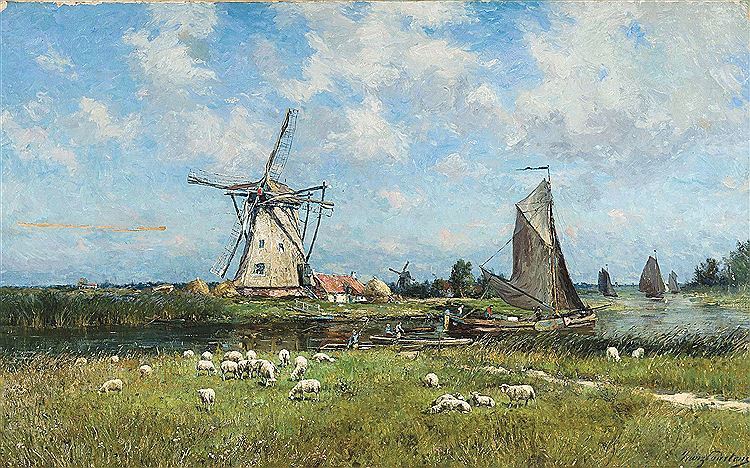 Windmill in Haarlem, Holland by Frans (Baron) Courtens,A3(16x12")Poster