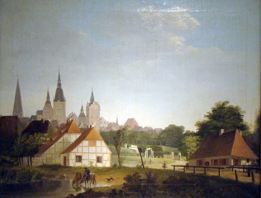 View of Rostock from the West, vintage artwork by Georg Friedrich Kersting, 12x8" (A4) Poster
