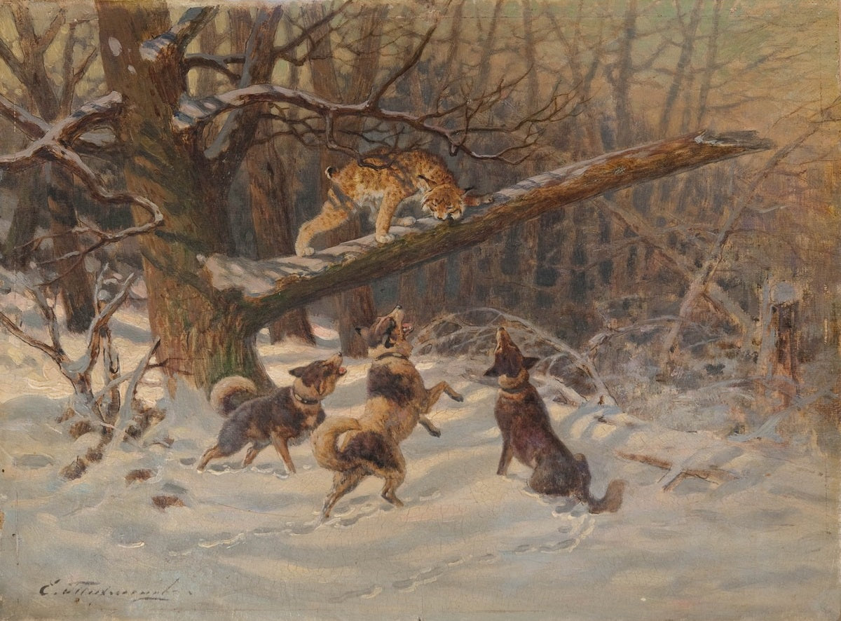 Dogs Driving Lynx by Yevgeny Tikhmenev,A3(16x12")Poster