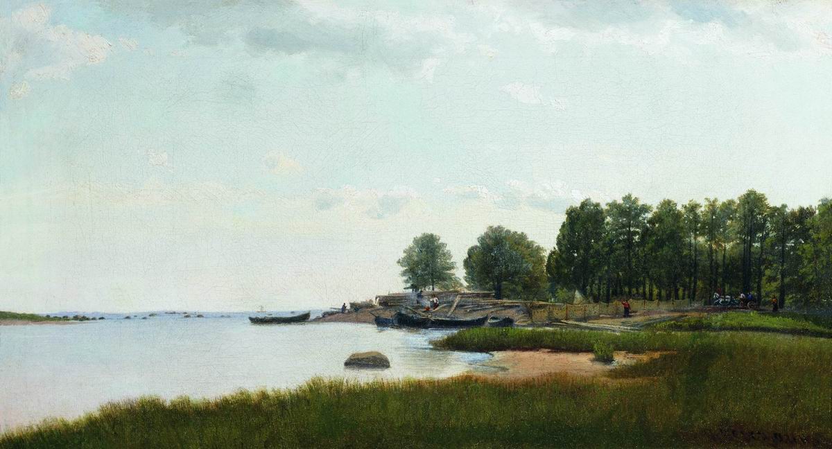 Fishing Boats on the Shore, vintage artwork by Piotr Petrovitsch Vereshchagin, 12x8" (A4) Poster