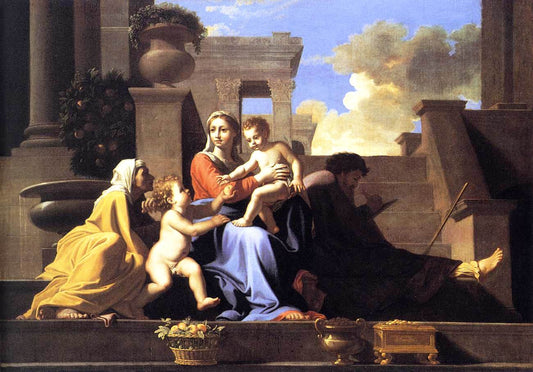 Holy Family on the Steps, vintage artwork by Follower of Nicolas Poussin, 12x8" (A4) Poster