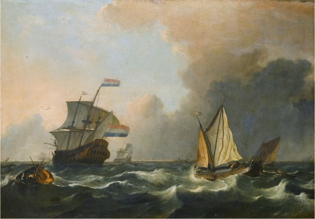 Shipping in Rough Waters off the Dutch Coast, vintage artwork by Ludolf Backhuysen, 12x8" (A4) Poster