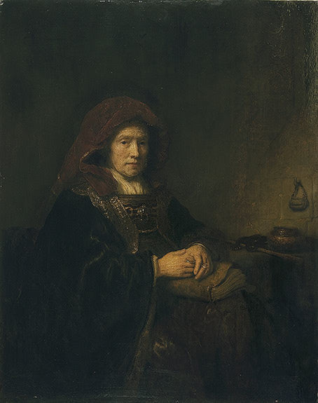 Old Woman with Headcloth and Book, vintage artwork by Dutch School 17th Century - Unknown, 12x8" (A4) Poster