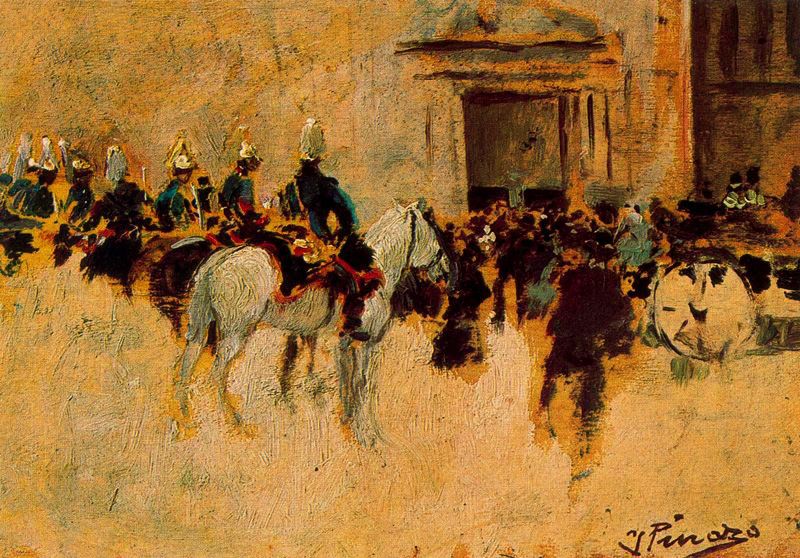 Mounted Guards, vintage artwork by Ignacio Pinazo Camarlench, 12x8" (A4) Poster
