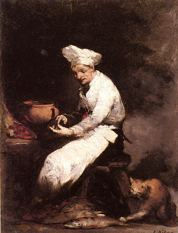 The Cook and the Cat, vintage artwork by Theodule-Augustin Ribot, 12x8" (A4) Poster