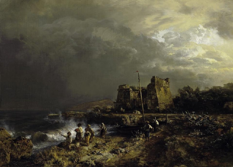 Choppy Sea at the Gulf of Naples. Stormy Atmosphere, vintage artwork by Oswald Achenbach, 12x8" (A4) Poster