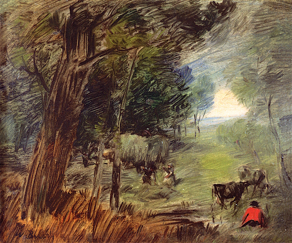 Forests cape with Hay Wagon and Cows, vintage artwork by Wilhelm Busch, 12x8" (A4) Poster