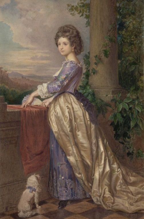 Portrait of a Young Lady with a Poodle on the Balcony, vintage artwork by Carl von Blaas, A3 (16x12") Poster Print