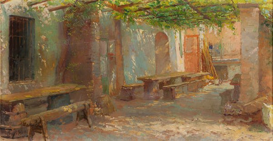 Under The Arbor, vintage artwork by Edouardo Ettore Forti, 12x8" (A4) Poster
