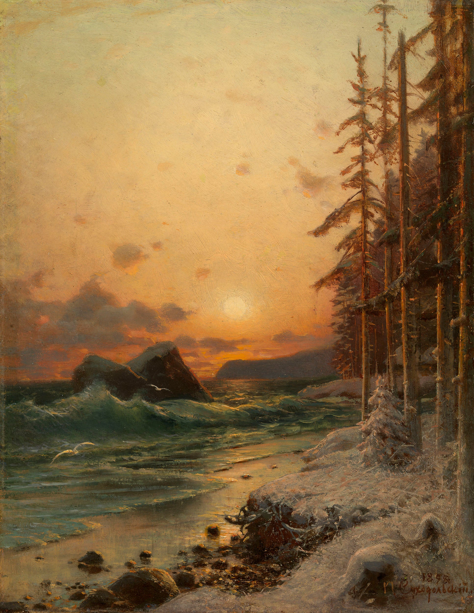 The Northern Coast in Winter, vintage artwork by Petr Sukhodolsky, 12x8" (A4) Poster