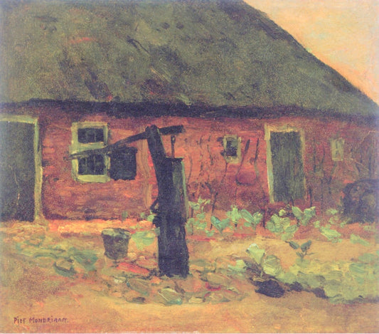 Brabant Farm Building with Pump, vintage artwork by Piet Mondriaan, 12x8" (A4) Poster
