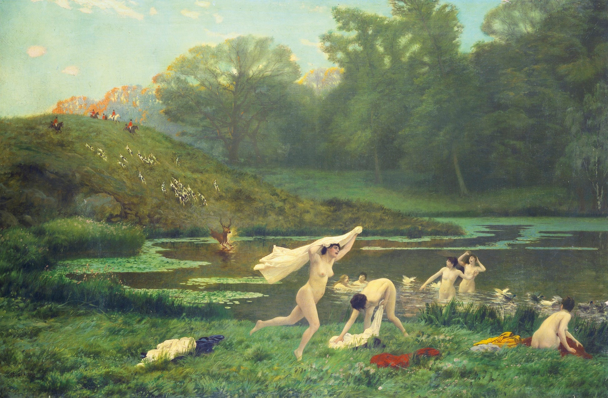 Diana and Acteon, vintage artwork by Jean-Leon Gerôme, 12x8" (A4) Poster