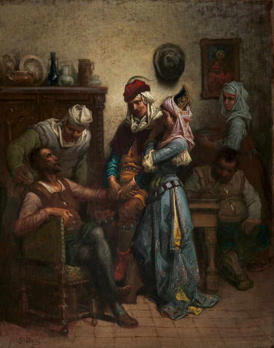 Don Quixote and Sancho Panza Entertained by  Basil and Quiteria, vintage artwork by Gustave Dore, 12x8" (A4) Poster
