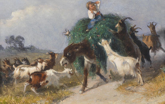 Goats Stealing Hay, vintage artwork by Giuseppe Palizzi, A3 (16x12") Poster Print