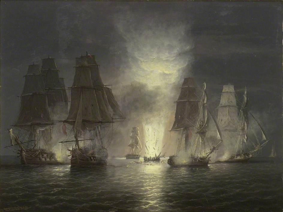 H.M.S. Victorious taking the Rivoli, 22 February 1812, vintage artwork by Thomas Luny, 12x8" (A4) Poster