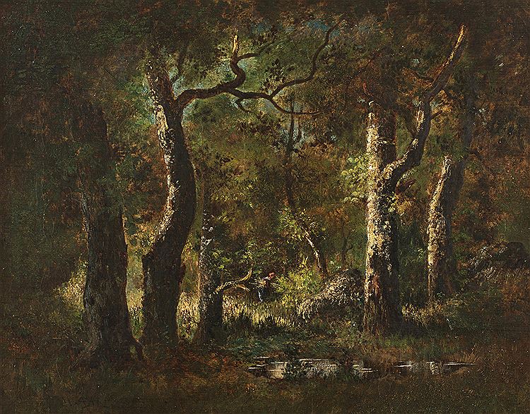 Forest with Wood Gatherer, vintage artwork by Narcisse Dìaz de la Peña, A3 (16x12") Poster Print