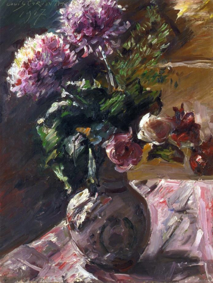 Chrysanthemums and Roses in a Jug by Lovis Corinth,A3(16x12")Poster