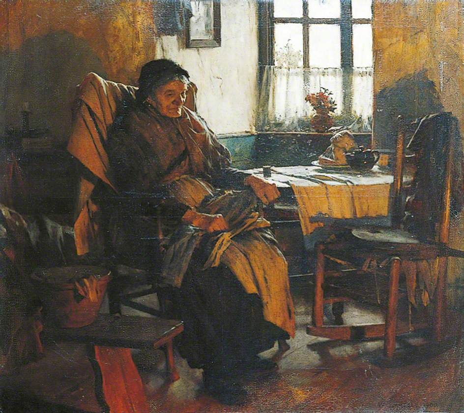 In the Firelight, vintage artwork by Walter Langley, R. I., 12x8" (A4) Poster