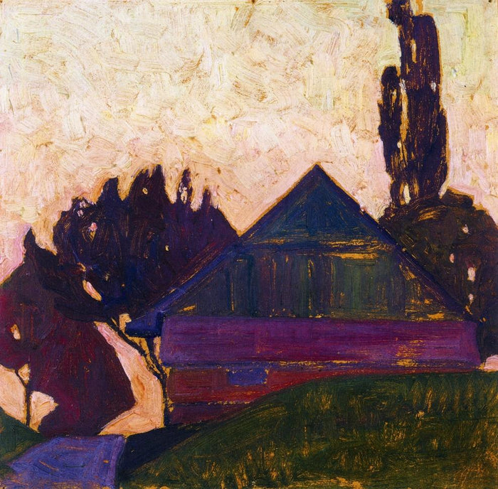 House Between Trees I, vintage artwork by Egon Schiele, 12x8
