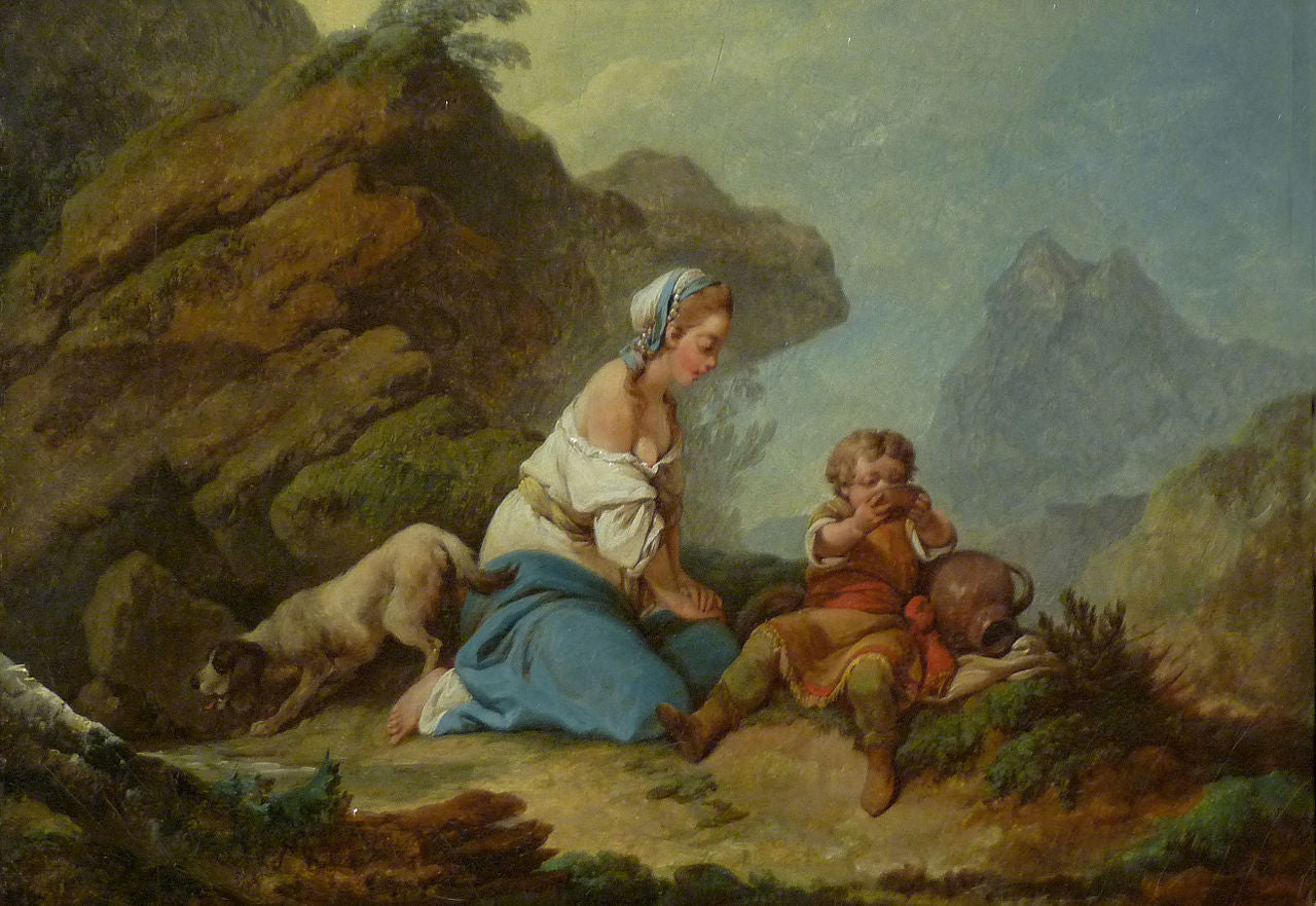 Hagar and Ishmael at the Well, vintage artwork by Philippe-Jacques de Loutherbourg, 12x8" (A4) Poster