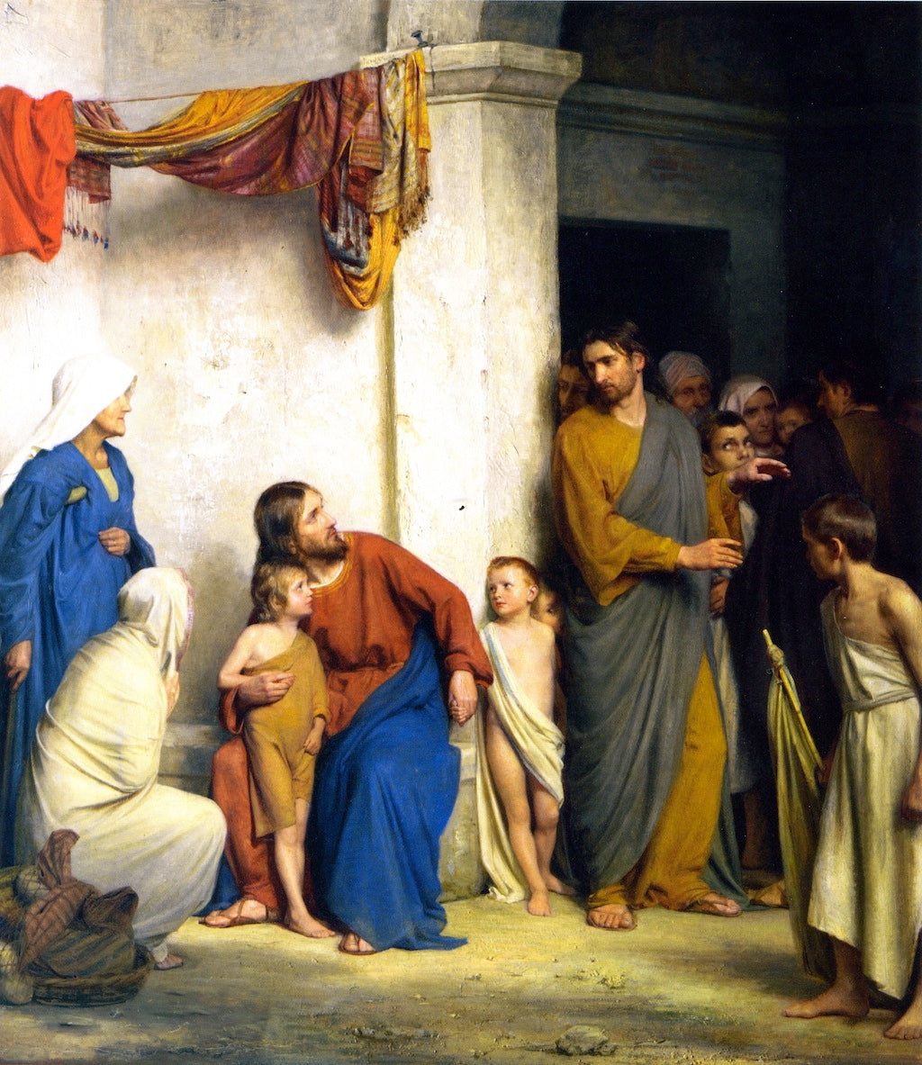 Let the LIttle Children Come unto Me, vintage artwork by Carl Heinrich Bloch, 12x8" (A4) Poster