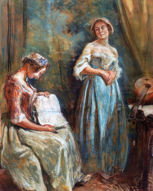 Interior with Two Ladies, vintage artwork by Otto Vautier, 12x8" (A4) Poster