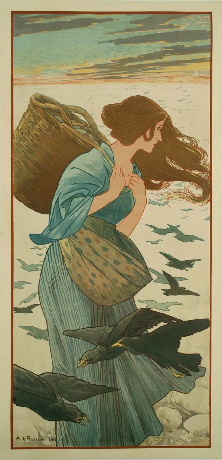 Four Seasons - Winter, vintage artwork by Alexandre de Riquer, 12x8" (A4) Poster