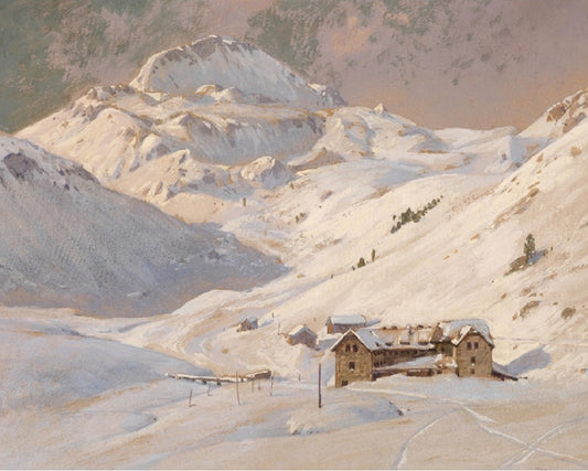 Seekar House and Mount Seekarspitze, vintage artwork by Georg Janny, 12x8" (A4) Poster