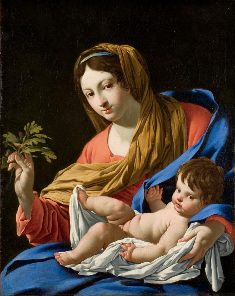 The Virgin Holding an Oak Branch, vintage artwork by Attributed to Michel Dorigny, 12x8" (A4) Poster