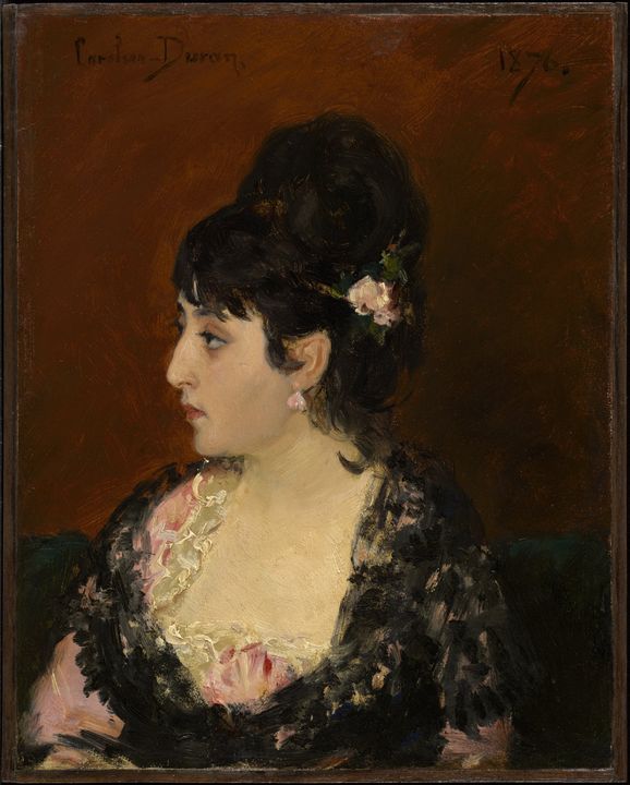 Spanish Woman (Portrait of Eva Gonzales?), vintage artwork by Charles Auguste Émile Durand, 12x8" (A4) Poster