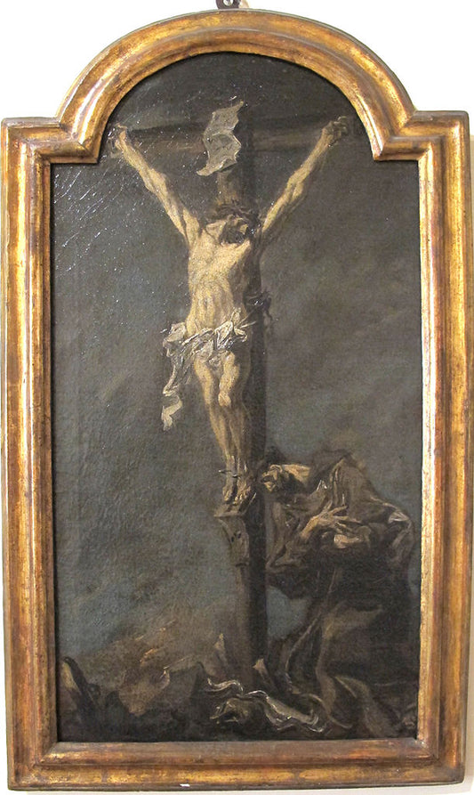 Crucifixion with Saint Francis of Assisi, vintage artwork by Alessandro Magnasco, 12x8" (A4) Poster