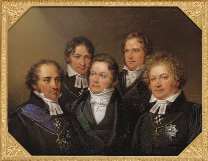 Johan Olof Wallin, Jöns Jacob Berzelius, Frans Michael Franzen, Erik Gustaf Geijer and Esaias Tegner, vintage artwork by Johan Gustaf Sandberg, 12x8