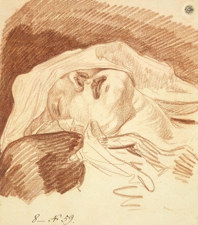 Head of a Woman with Her Eyes Closed, vintage artwork by Jean-Baptiste Greuze, 12x8" (A4) Poster
