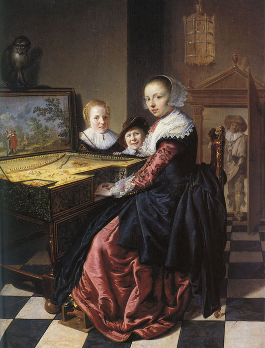Woman Playing a Virginal, vintage artwork by Jan Miense Molenaer, 12x8" (A4) Poster