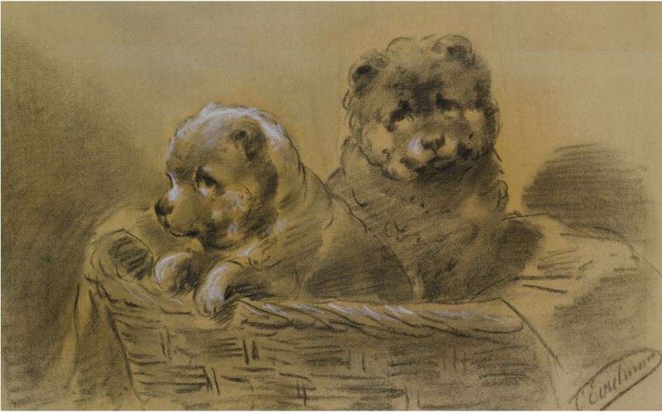 Two St. Bernard Puppies, vintage artwork by Otto Eerelman, 12x8" (A4) Poster