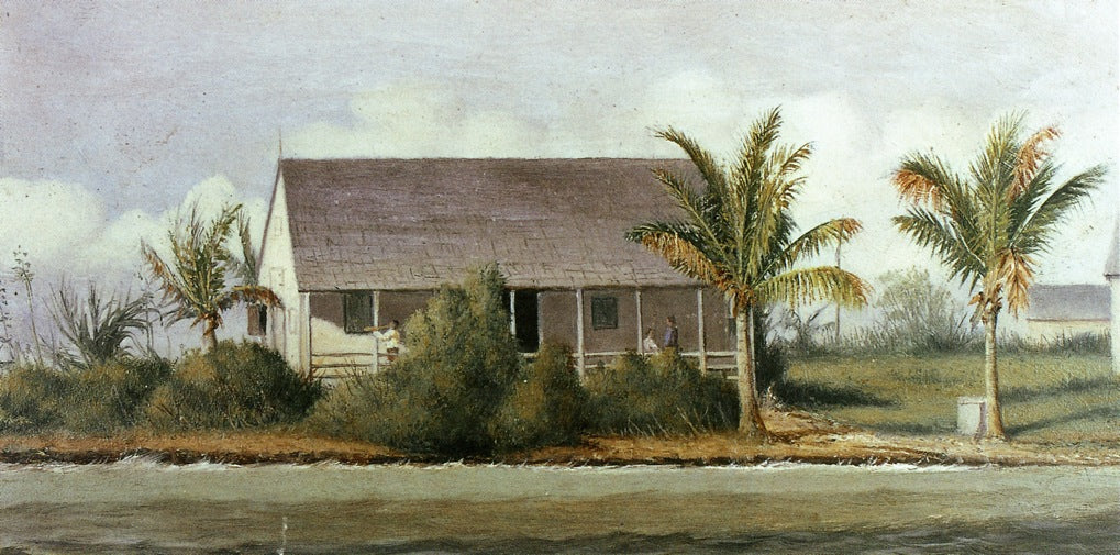 Cottage on Beach with Palm Trees (Florida), vintage artwork by William Aiken Walker, 12x8" (A4) Poster