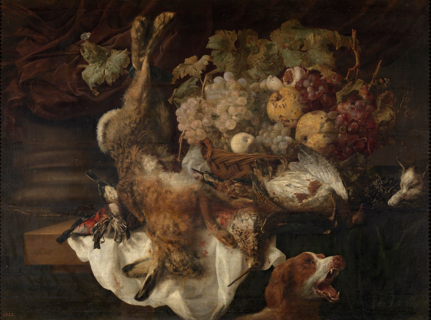Still life with a dog and a cat, vintage artwork by Carstian Luyckx, 12x8" (A4) Poster
