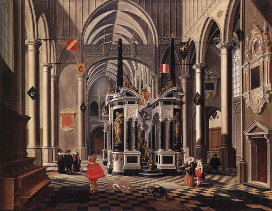 The Tomb of William the Silent in the Niewe Kerk of Delft, vintage artwork by Bartholomeus van Bassen, 12x8" (A4) Poster