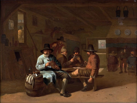 A Tavern Interior with Men Playing Cards, vintage artwork by Job Adriaensz. Berckheyde, 12x8" (A4) Poster