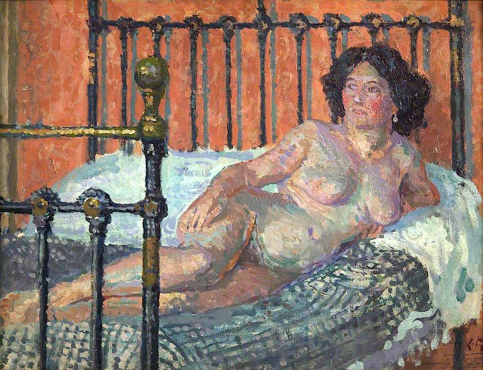 Nude on Bed, vintage artwork by Spencer Gore, 12x8" (A4) Poster