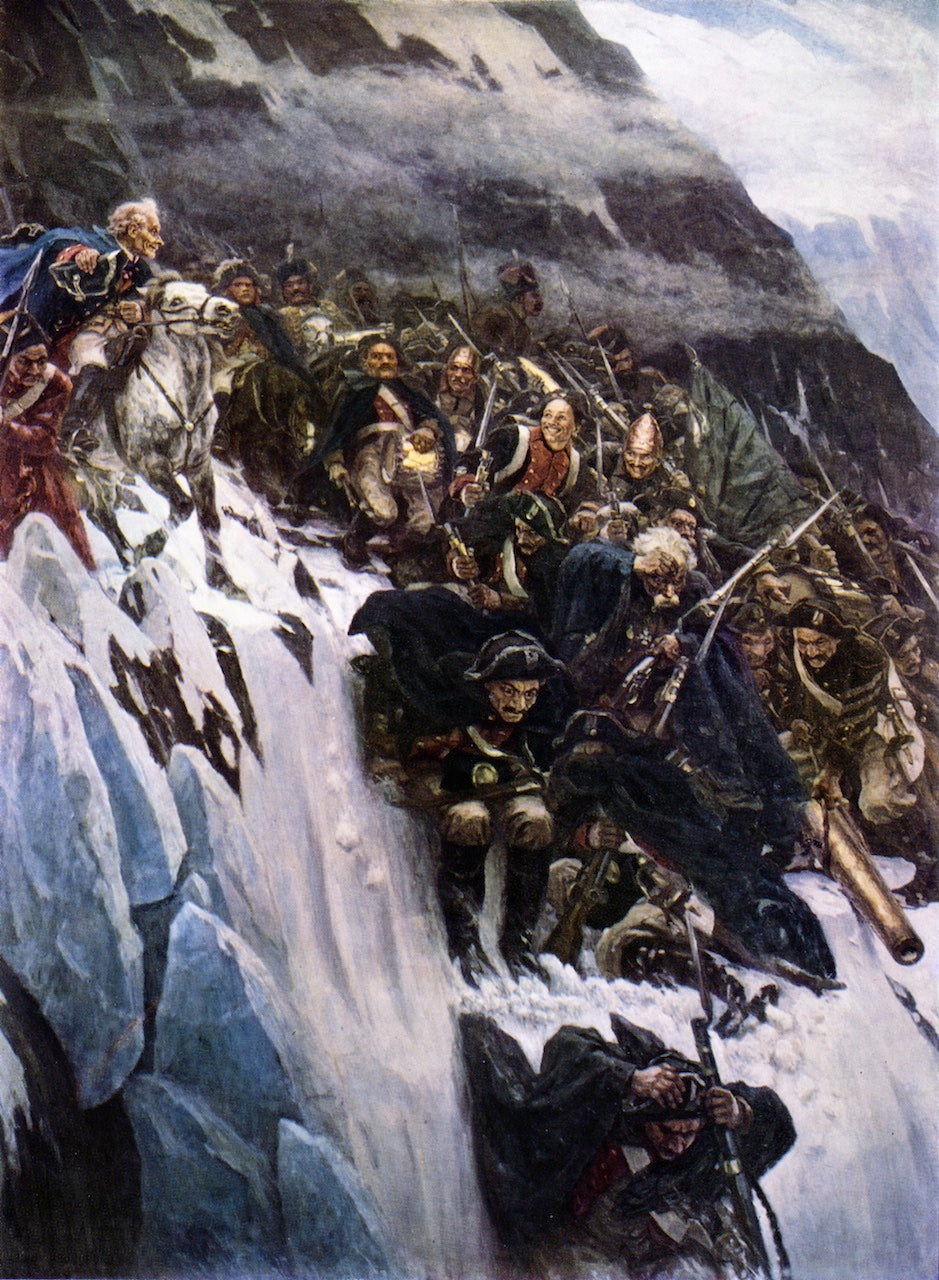 Suvorov Crossing the Alps, vintage artwork by Vasili Ivanovich Surikov, 12x8" (A4) Poster