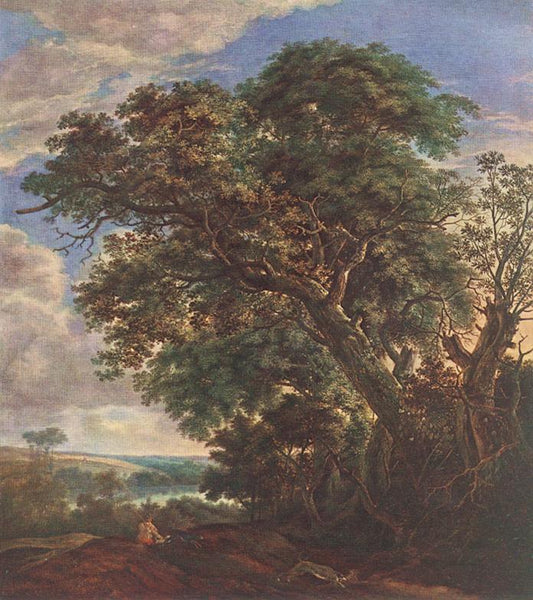 Landscape with River and Trees, vintage artwork by Simon de Vlieger, 12x8" (A4) Poster
