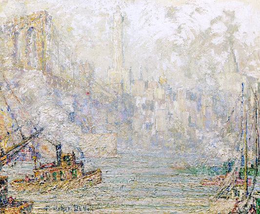 New York from the Brooklyn Bridge, vintage artwork by Frederick Usher De Voll, 12x8" (A4) Poster